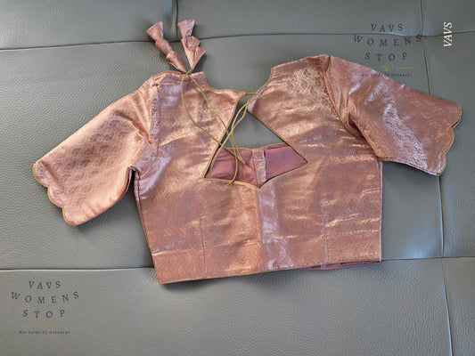 Dusty Pink Pure Benarasi Brocade Silk Stitched Blouse