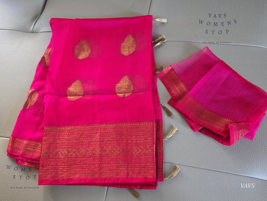 Semi Kota Silk Saree in Rani Pink Shade with Blouse Piece | Lightweight Festive Saree | Ready to Ship from Prosper, Texas | Elegant Partywear |  Women’s Stop 