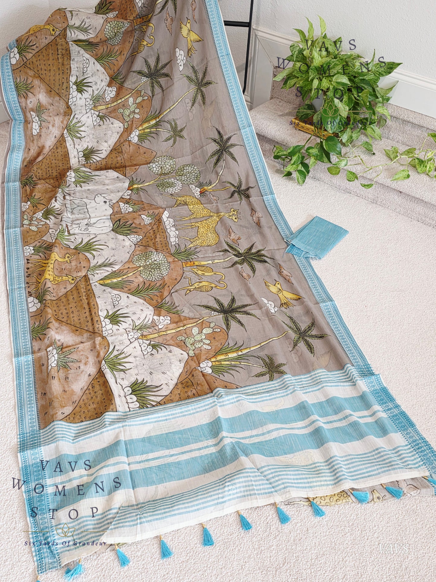Digital Print Soft Khadi Cotton Handloom Saree with Blouse Piece | Elegant Ethnic Wear for All Occasions | Ready to Ship from Prosper, Texas |  Women’s Stop 