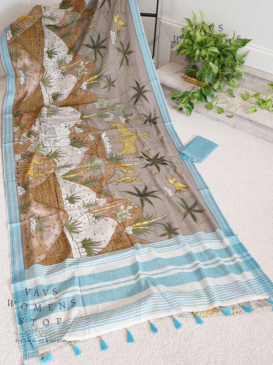 Digital Print Soft Khadi Cotton Handloom Saree with Blouse Piece | Elegant Ethnic Wear for All Occasions | Ready to Ship from Prosper, Texas | Women’s Stop