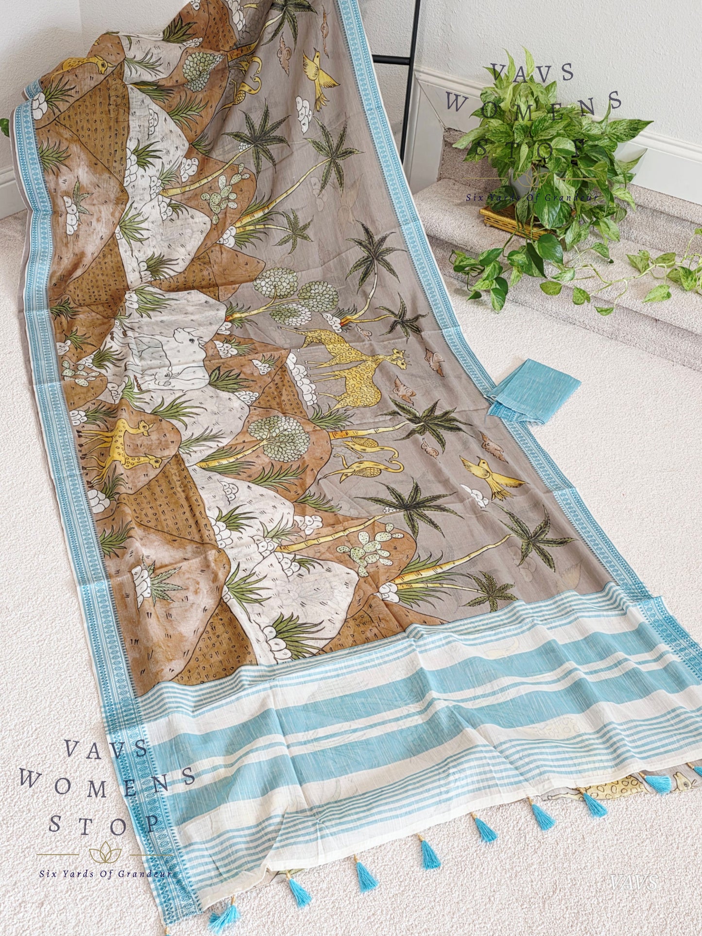 Digital Print Soft Khadi Cotton Handloom Saree with Blouse Piece