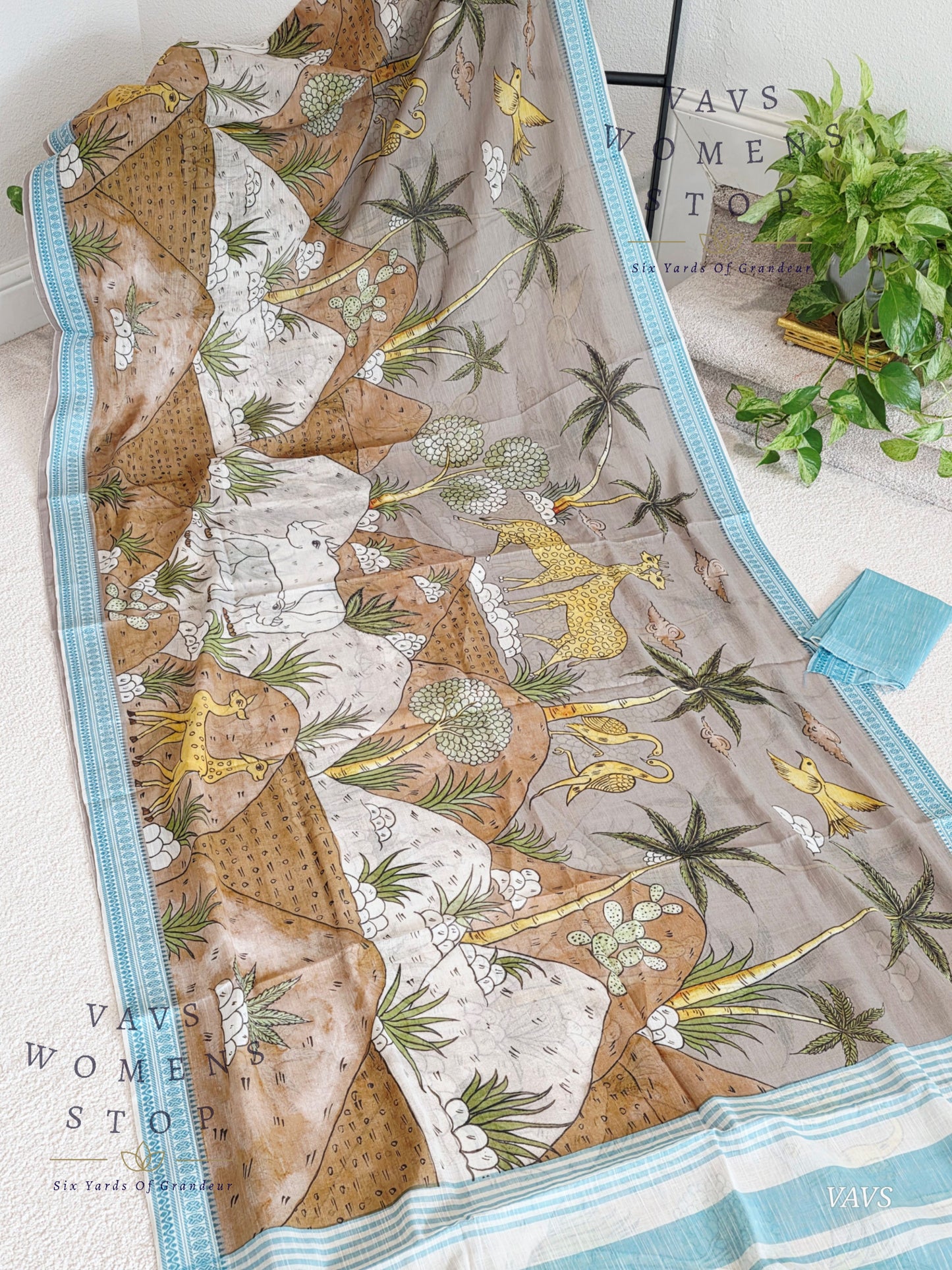 Digital Print Soft Khadi Cotton Handloom Saree with Blouse Piece