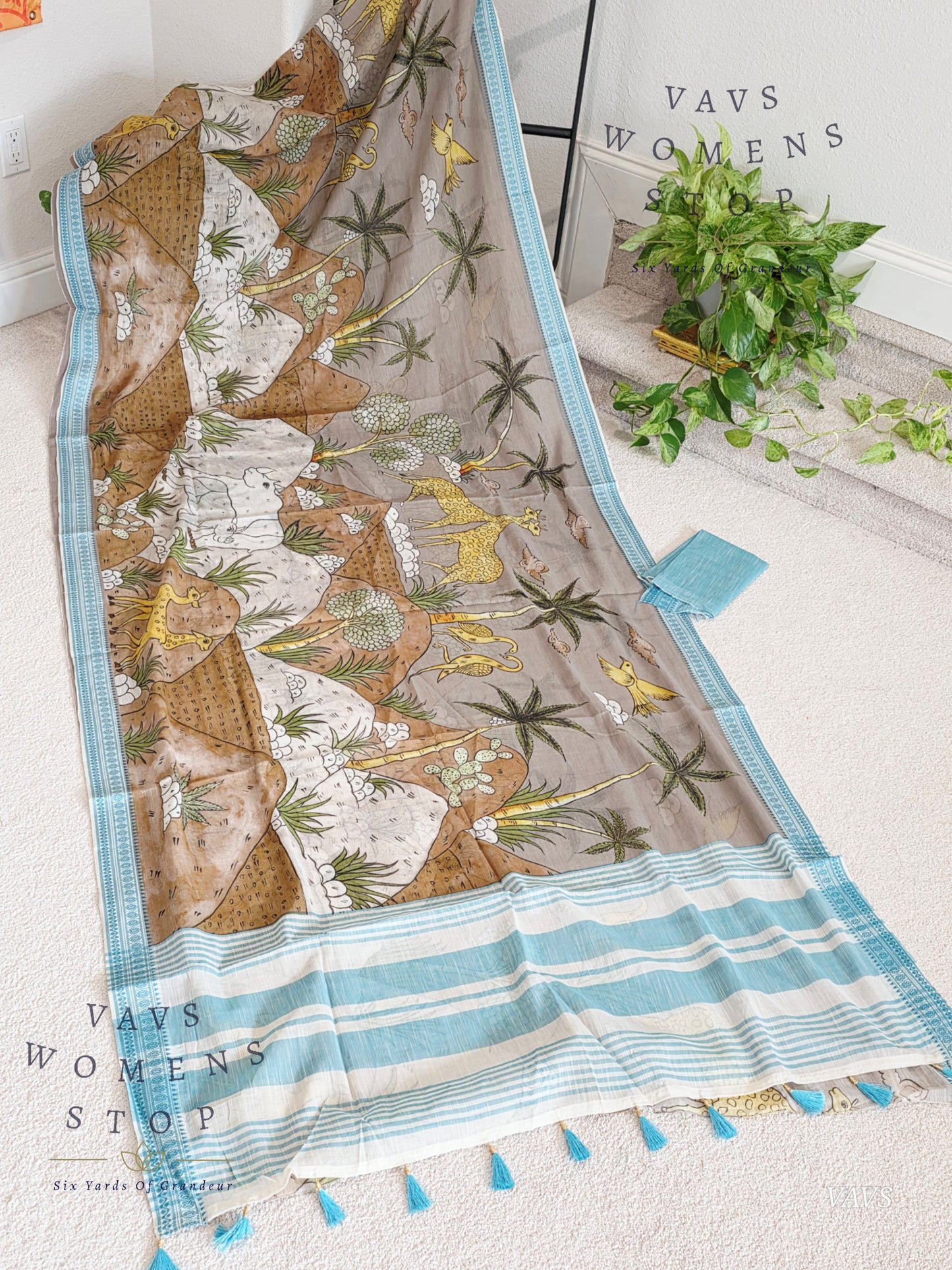 Digital Print Soft Khadi Cotton Handloom Saree with Blouse Piece