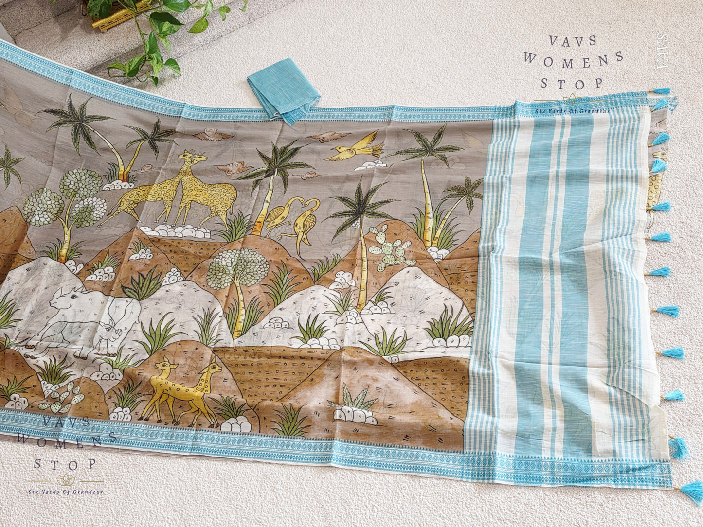 Digital Print Soft Khadi Cotton Handloom Saree with Blouse Piece