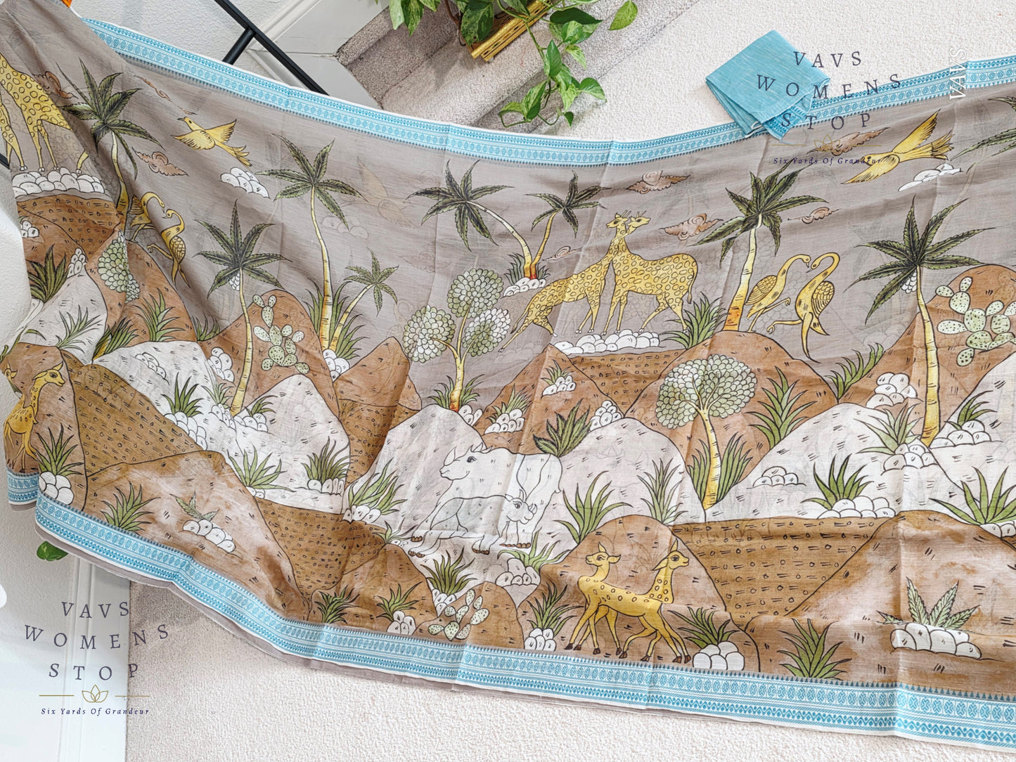 Digital Print Soft Khadi Cotton Handloom Saree with Blouse Piece