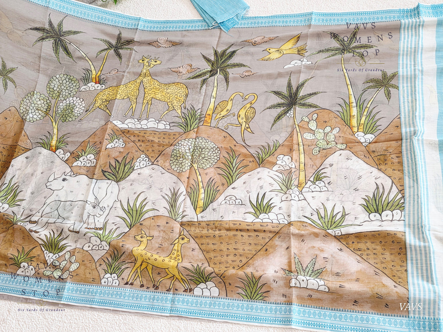 Digital Print Soft Khadi Cotton Handloom Saree with Blouse Piece