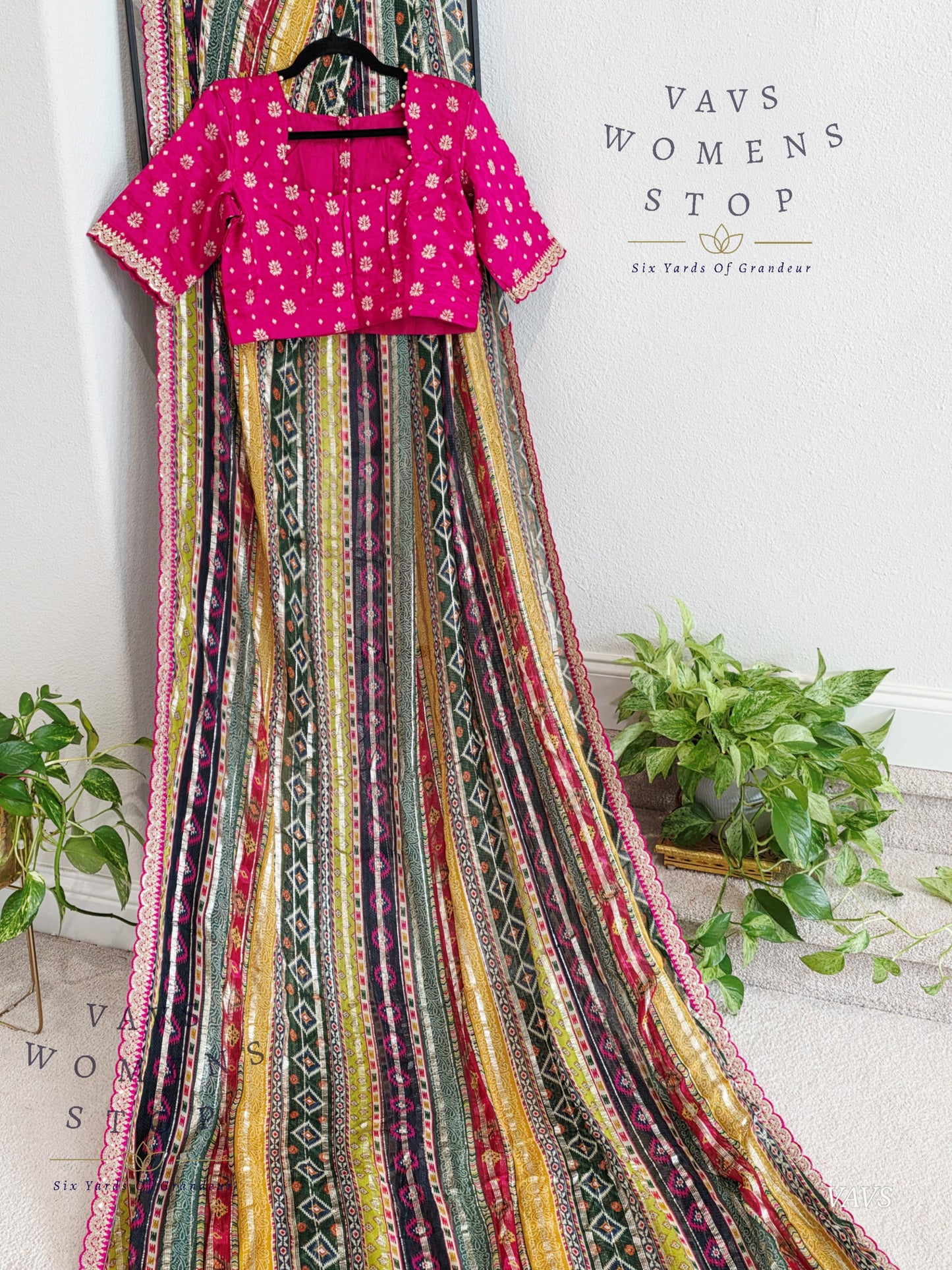 Viscose Georgette Designer Striped Saree with Lace Border with Stitched Blouse