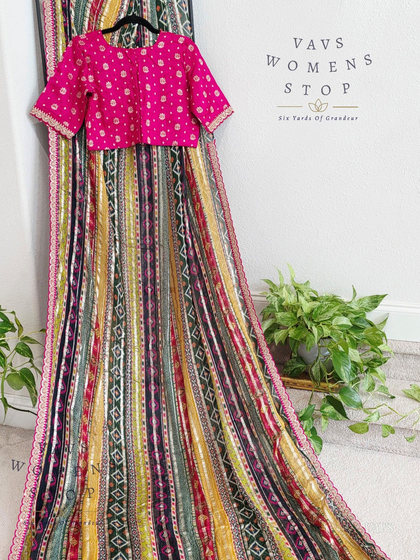 Viscose Georgette Designer Striped Saree with Lace Border with Stitched Blouse