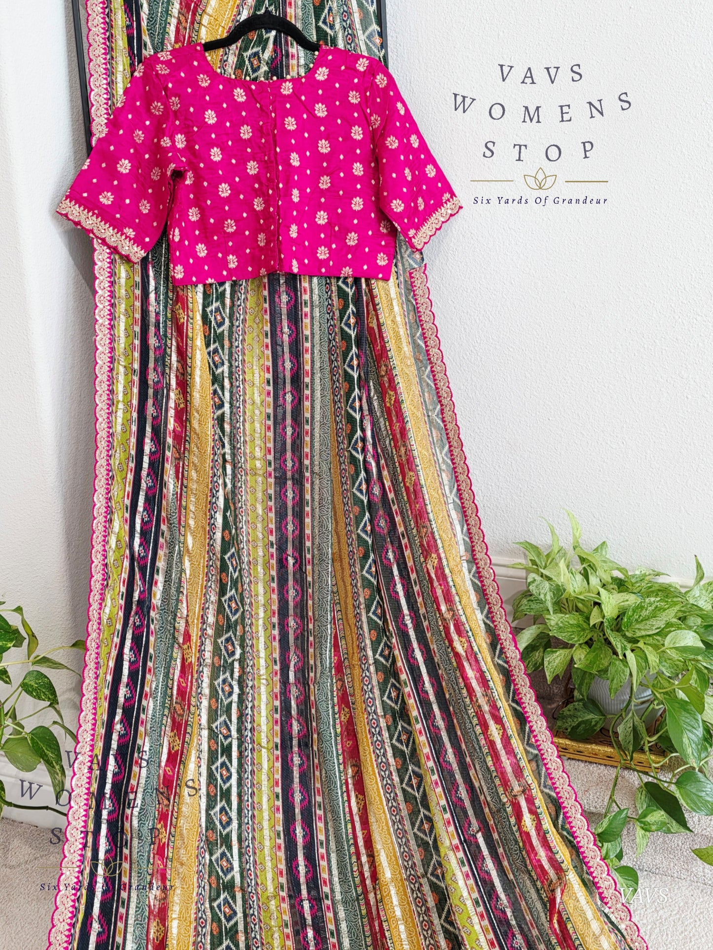 Viscose Georgette Designer Striped Saree with Lace Border with Stitched Blouse