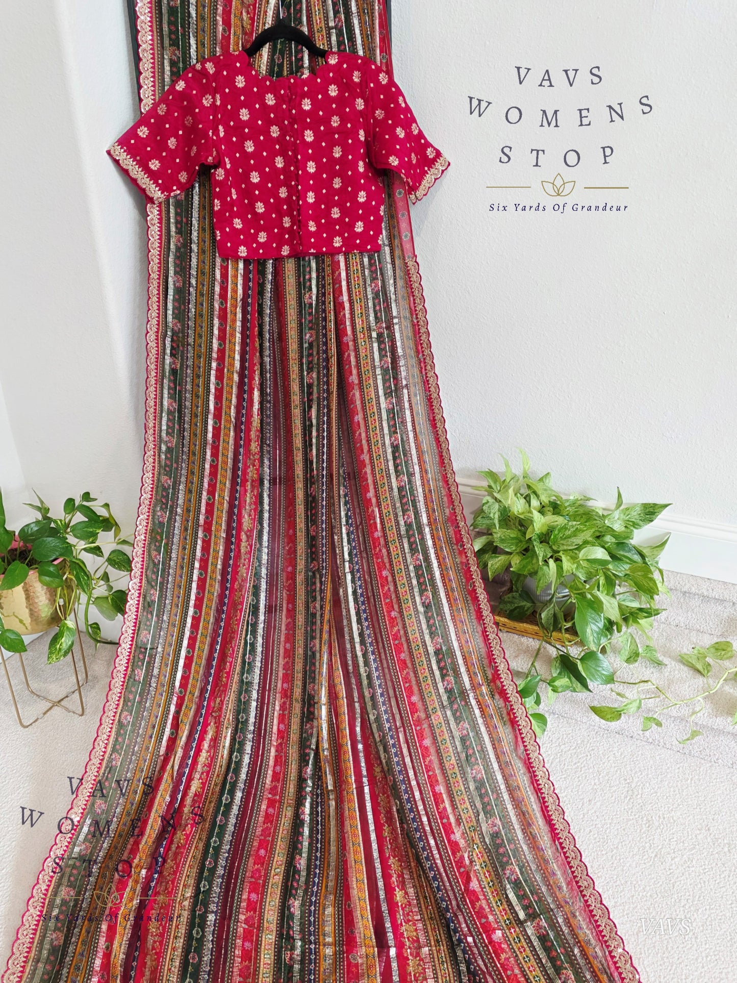 Viscose Georgette Designer Striped Saree with Lace Border with Stitched Blouse