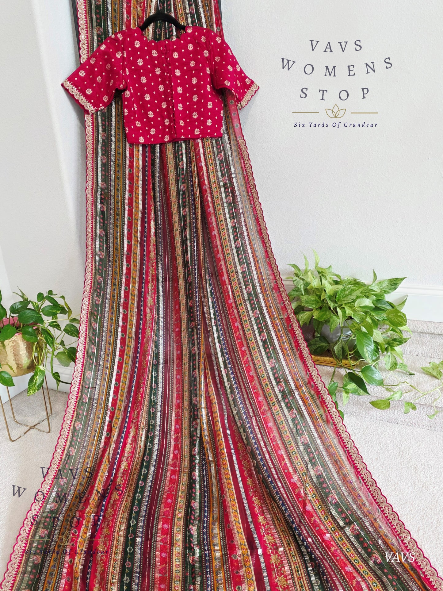 Viscose Georgette Designer Striped Saree with Lace Border with Stitched Blouse