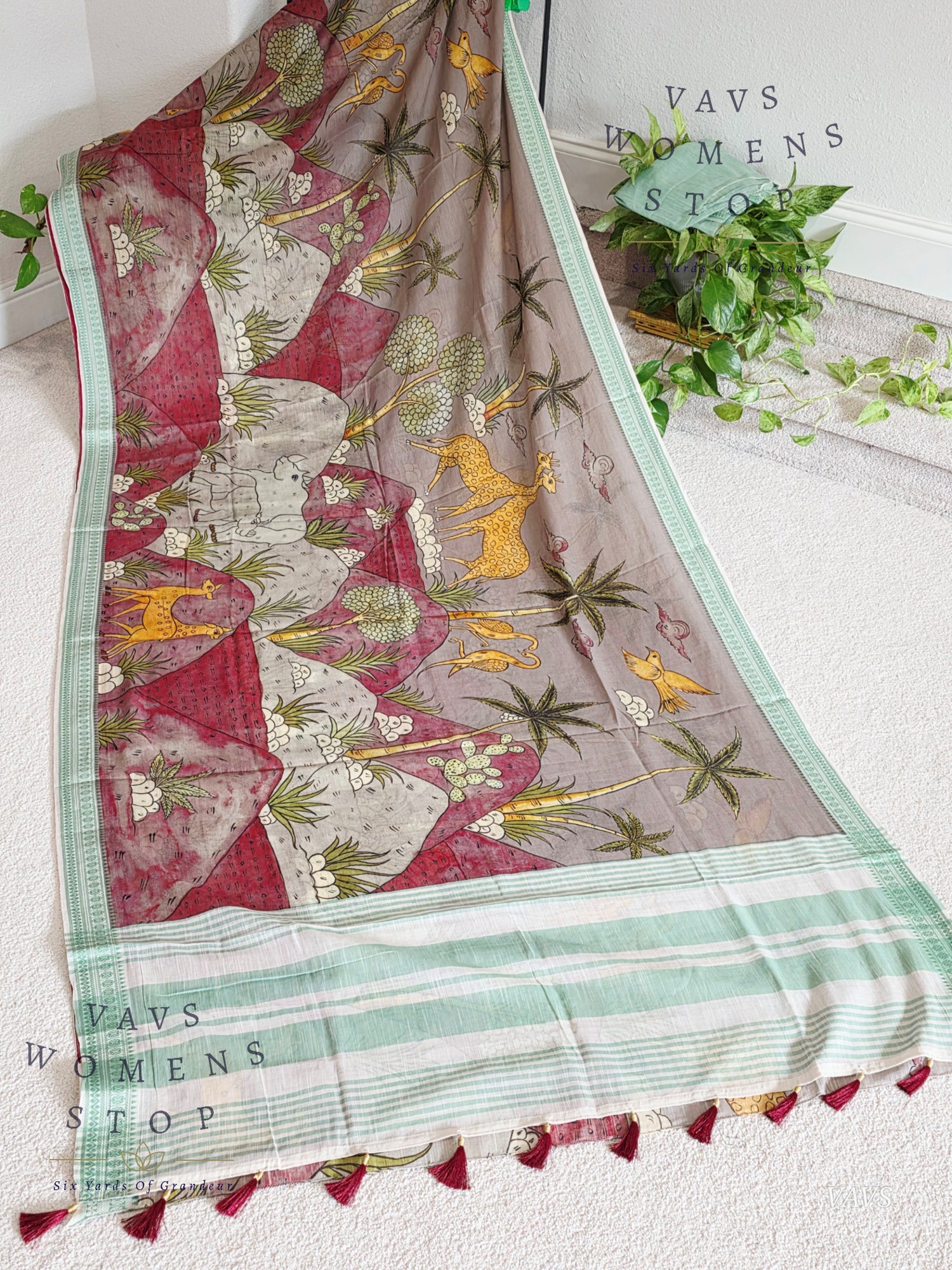 Digital Print Soft Khadi Cotton Handloom Saree with Blouse Piece | Elegant Ethnic Wear for All Occasions | Ready to Ship from Prosper, Texas |  Women’s Stop 