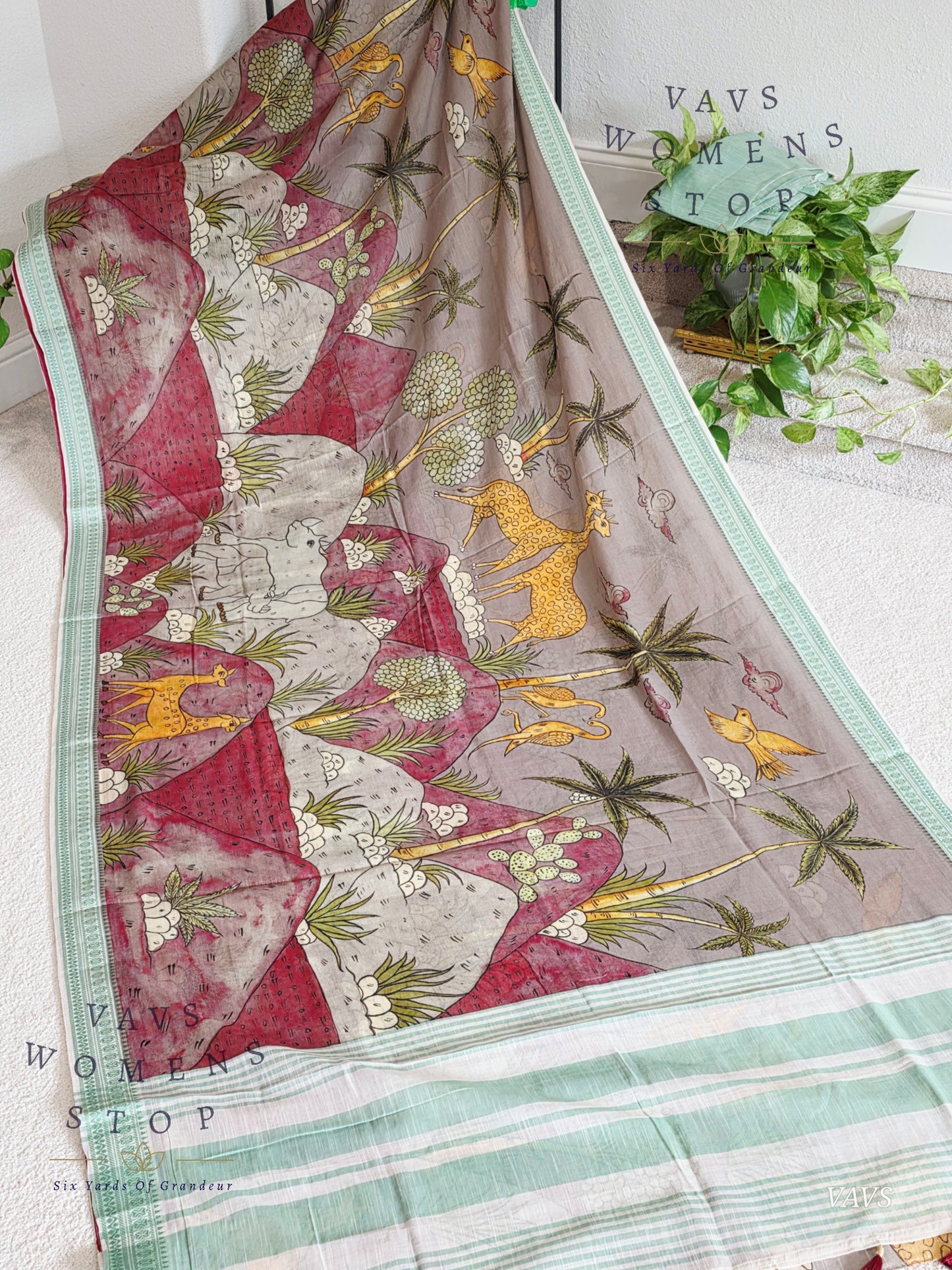 Digital Print Soft Khadi Cotton Handloom Saree with Blouse Piece