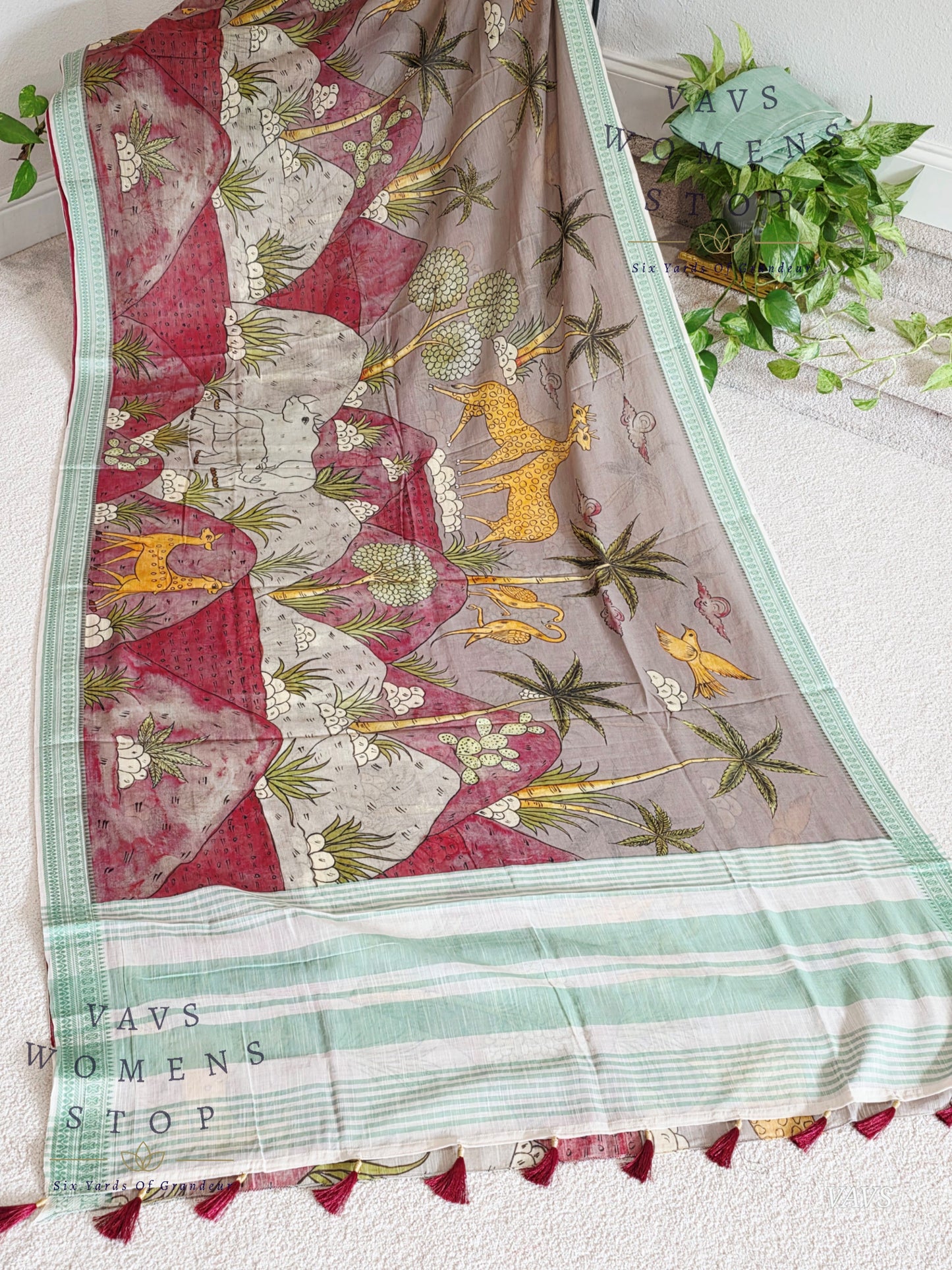 Digital Print Soft Khadi Cotton Handloom Saree with Blouse Piece