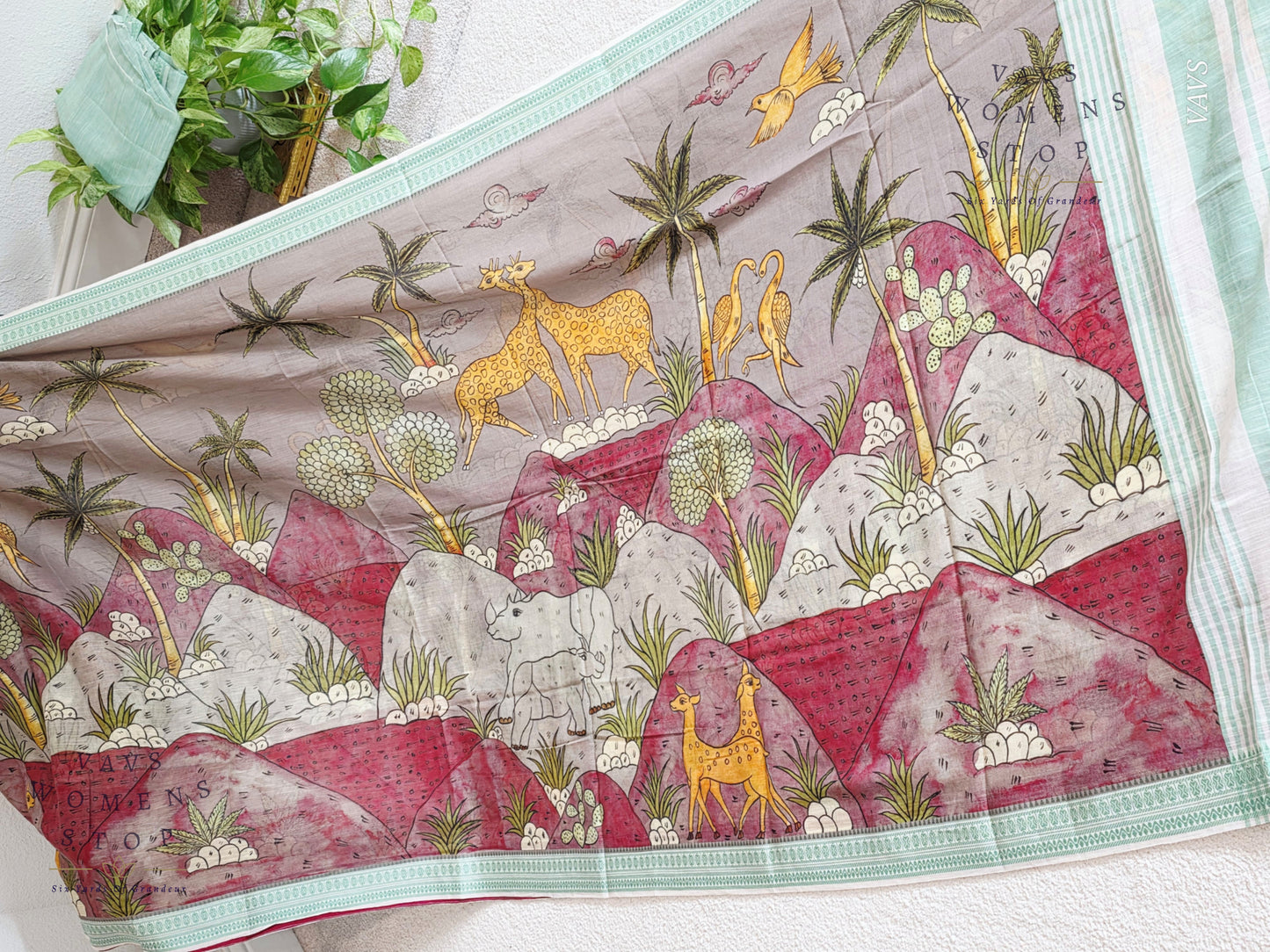 Digital Print Soft Khadi Cotton Handloom Saree with Blouse Piece