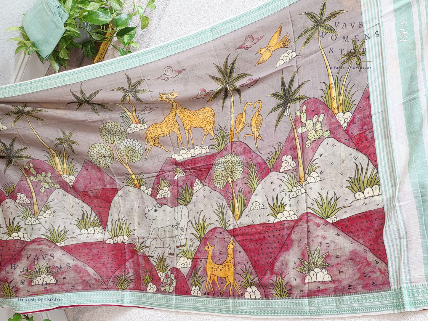Digital Print Soft Khadi Cotton Handloom Saree with Blouse Piece