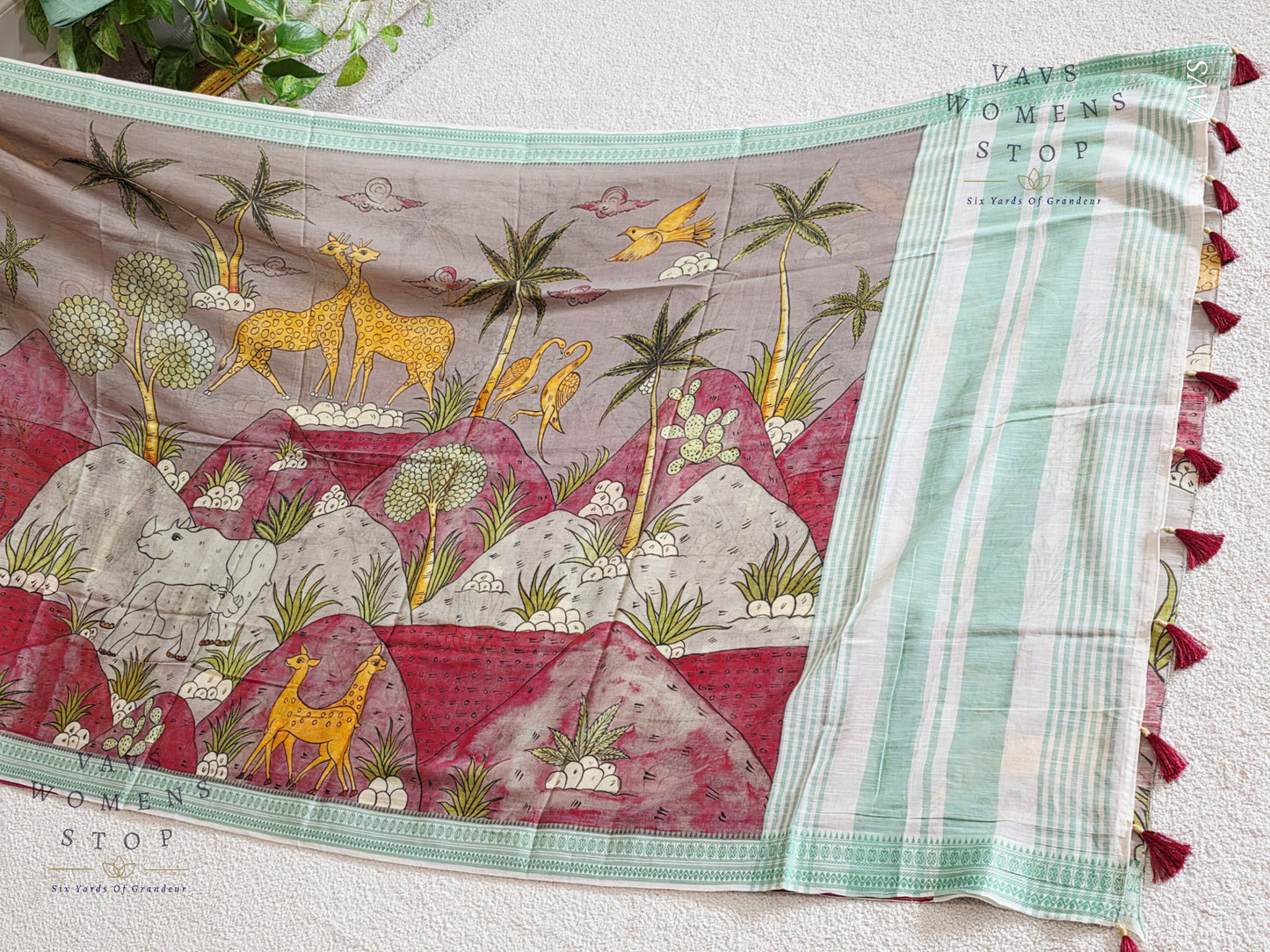 Digital Print Soft Khadi Cotton Handloom Saree with Blouse Piece
