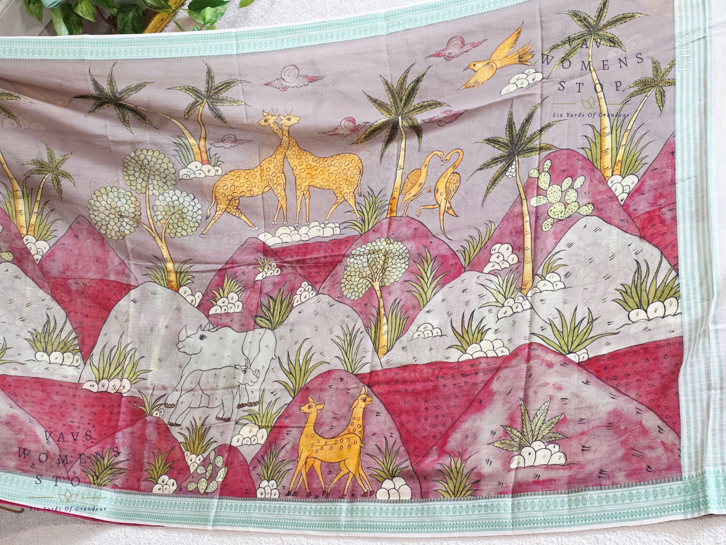 Digital Print Soft Khadi Cotton Handloom Saree with Blouse Piece