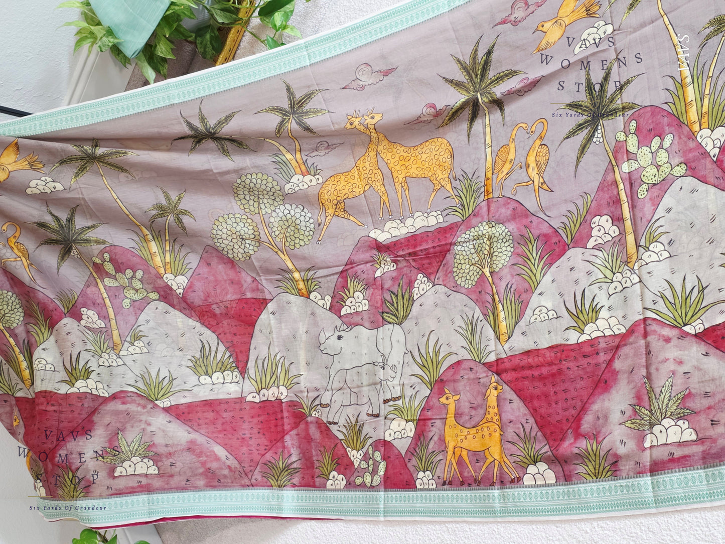 Digital Print Soft Khadi Cotton Handloom Saree with Blouse Piece