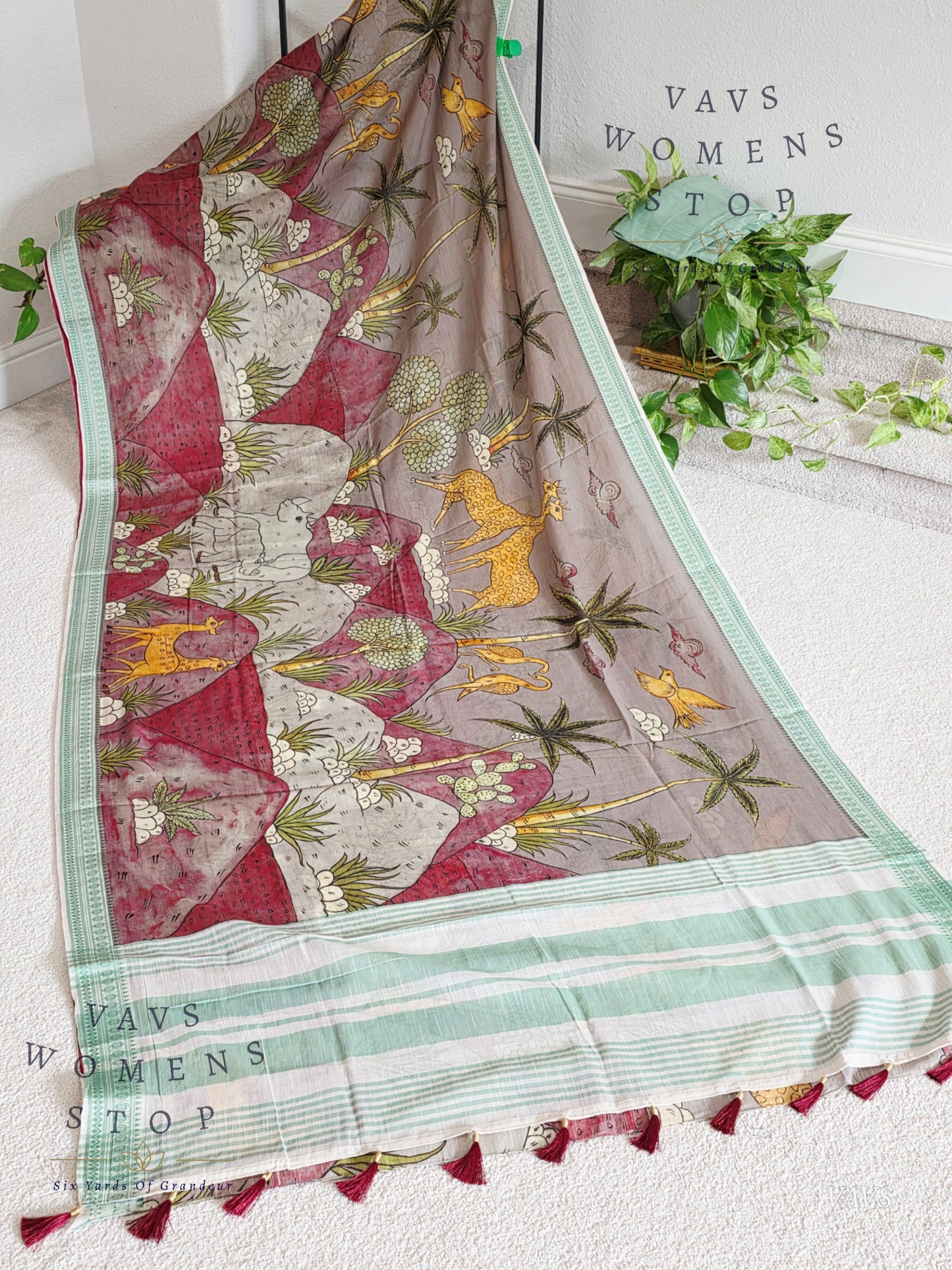 Digital Print Soft Khadi Cotton Handloom Saree with Blouse Piece