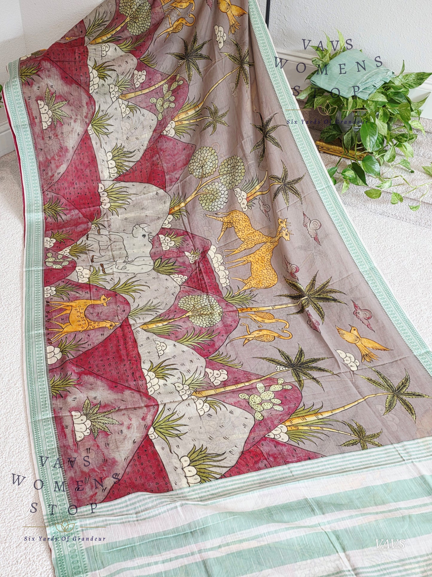 Digital Print Soft Khadi Cotton Handloom Saree with Blouse Piece