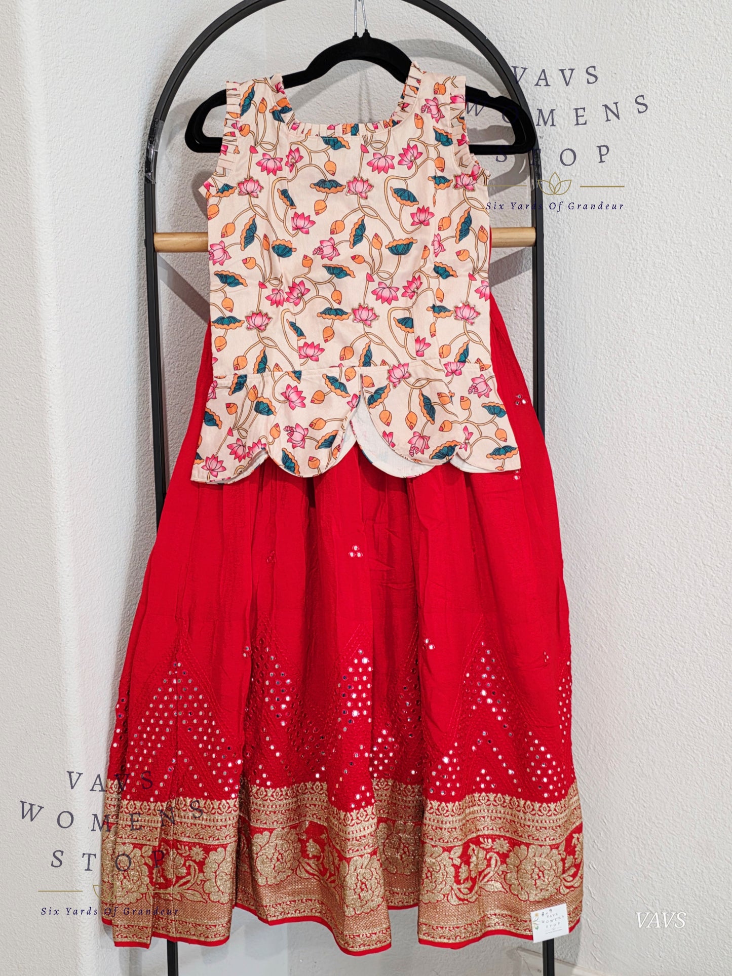 Foil Mirror Georgette Lehenga Kalamkari Croptop Blouse