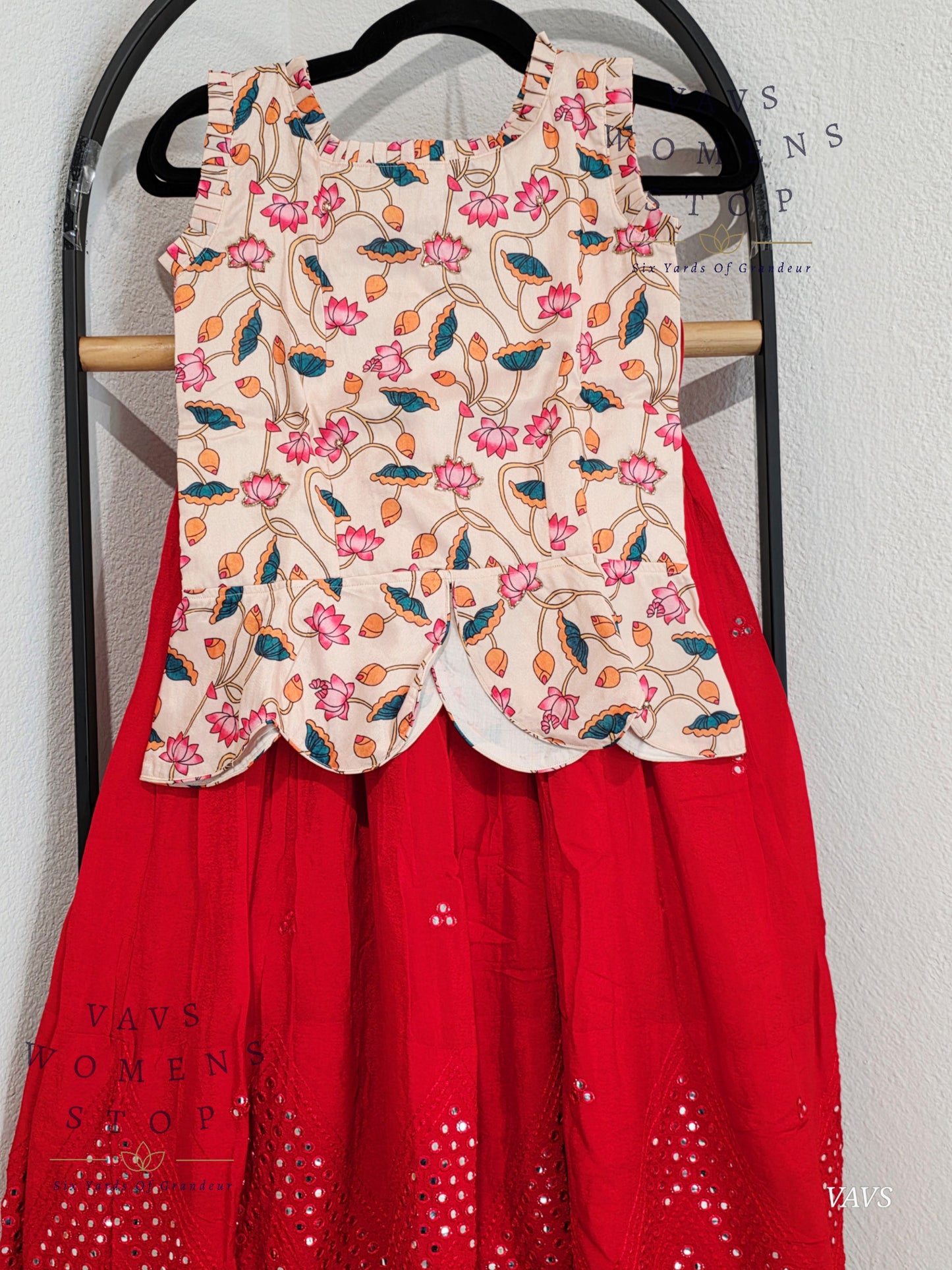 Foil Mirror Georgette Lehenga Kalamkari Croptop Blouse