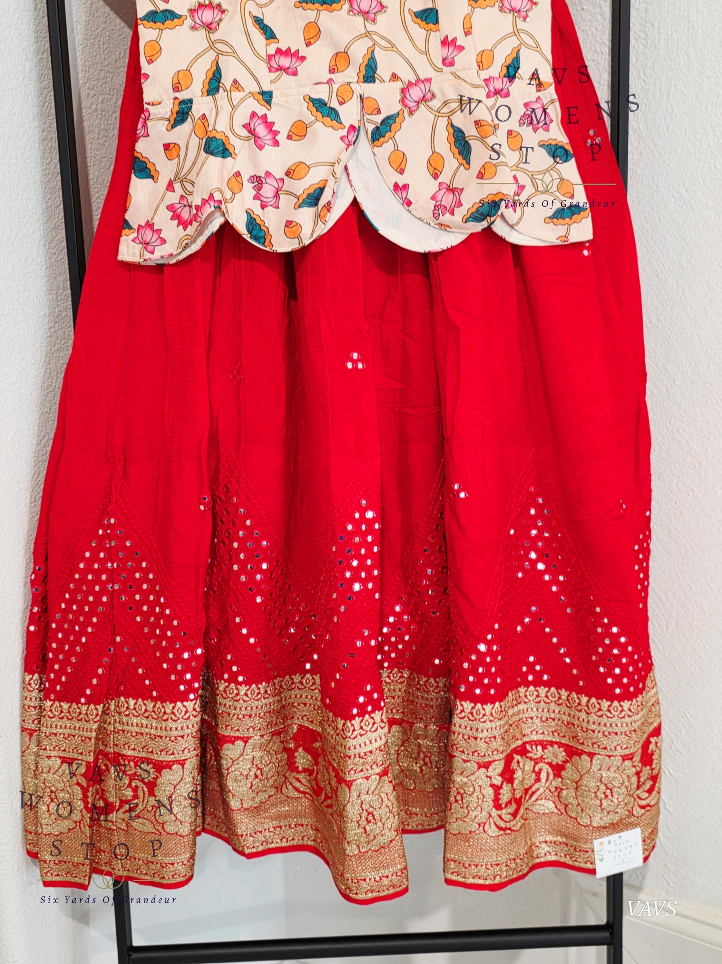 Foil Mirror Georgette Lehenga Kalamkari Croptop Blouse