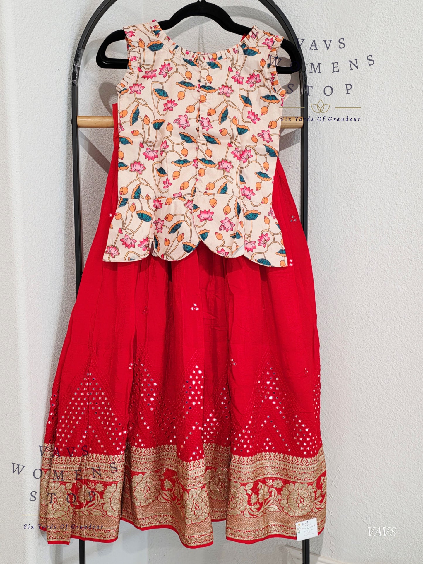 Foil Mirror Georgette Lehenga Kalamkari Croptop Blouse