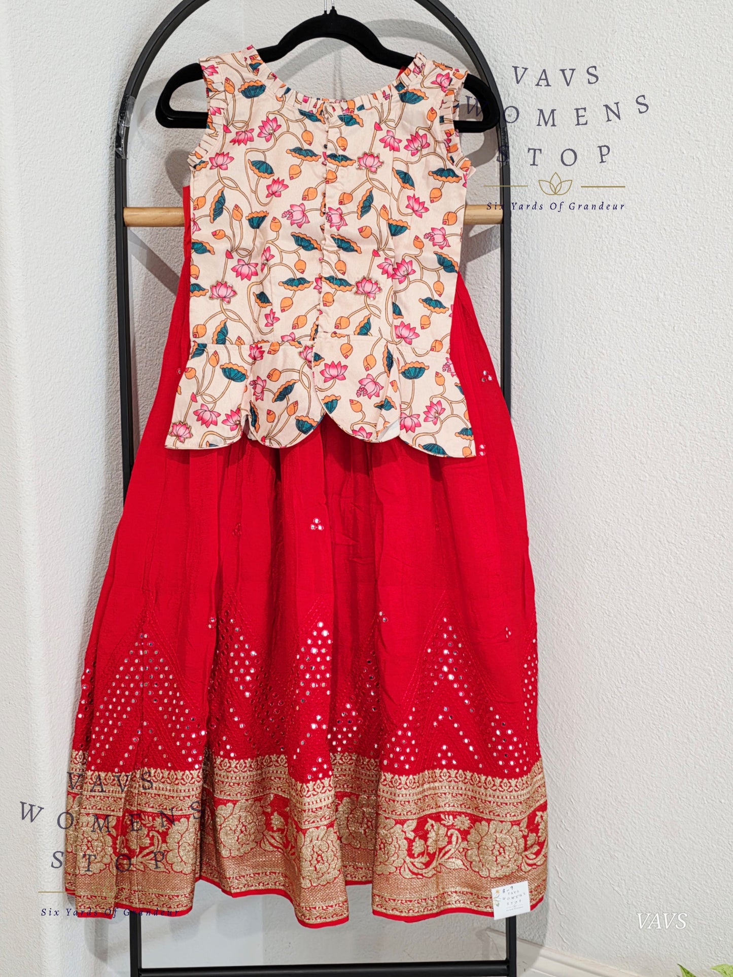 Foil Mirror Georgette Lehenga Kalamkari Croptop Blouse