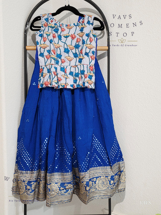 Foil Mirror Georgette Lehenga Kalamkari Croptop Blouse