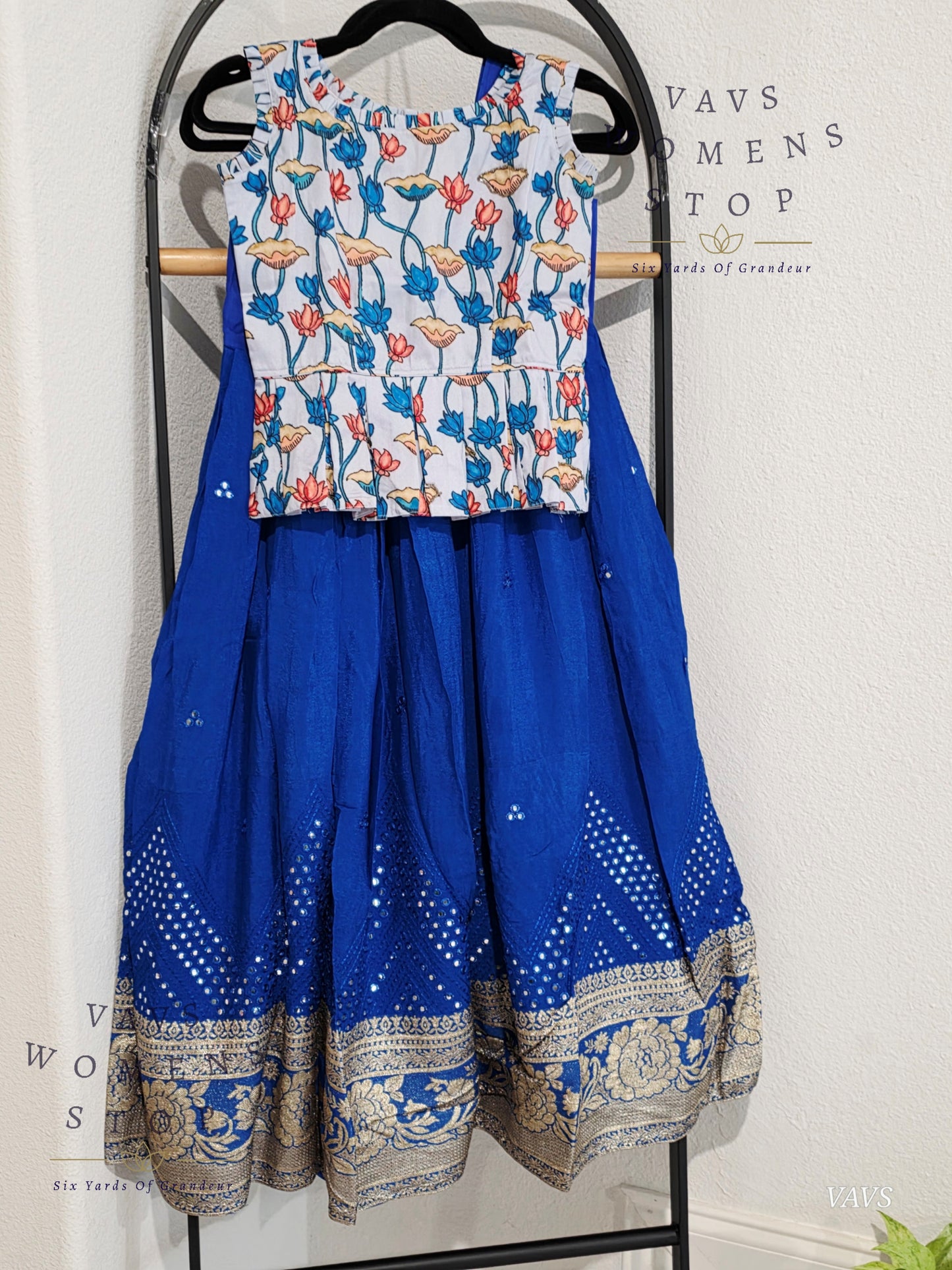 Foil Mirror Georgette Lehenga Kalamkari Croptop Blouse