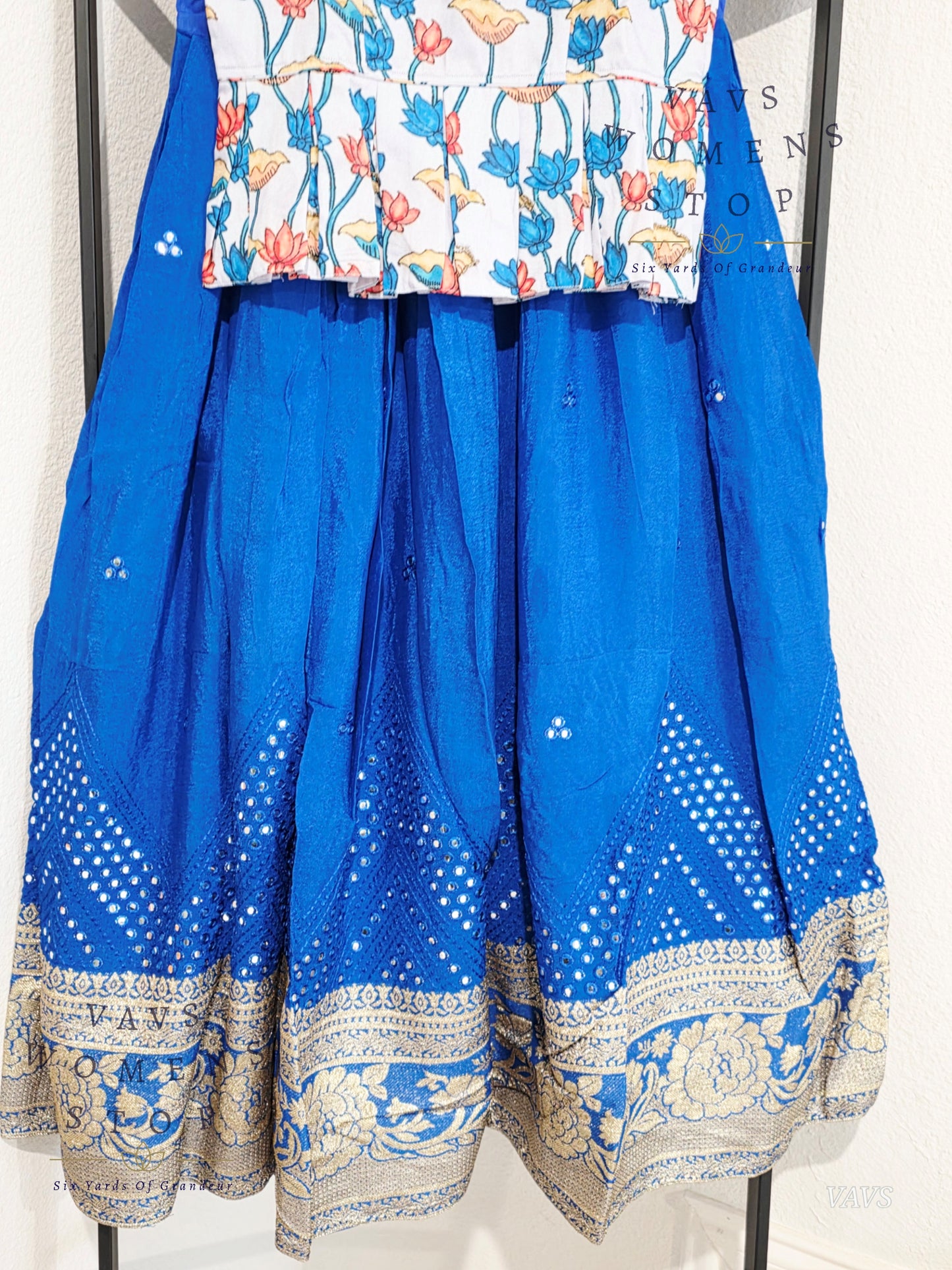 Foil Mirror Georgette Lehenga Kalamkari Croptop Blouse