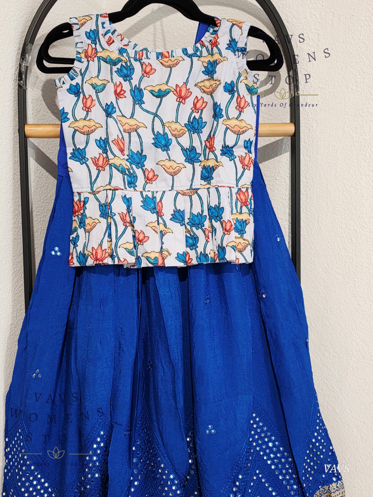 Foil Mirror Georgette Lehenga Kalamkari Croptop Blouse