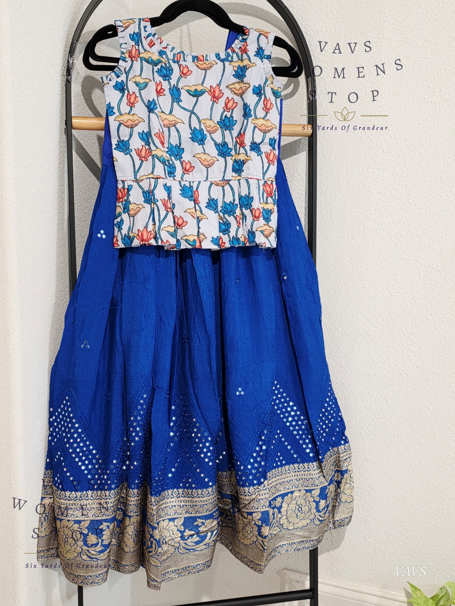 Foil Mirror Georgette Lehenga Kalamkari Croptop Blouse