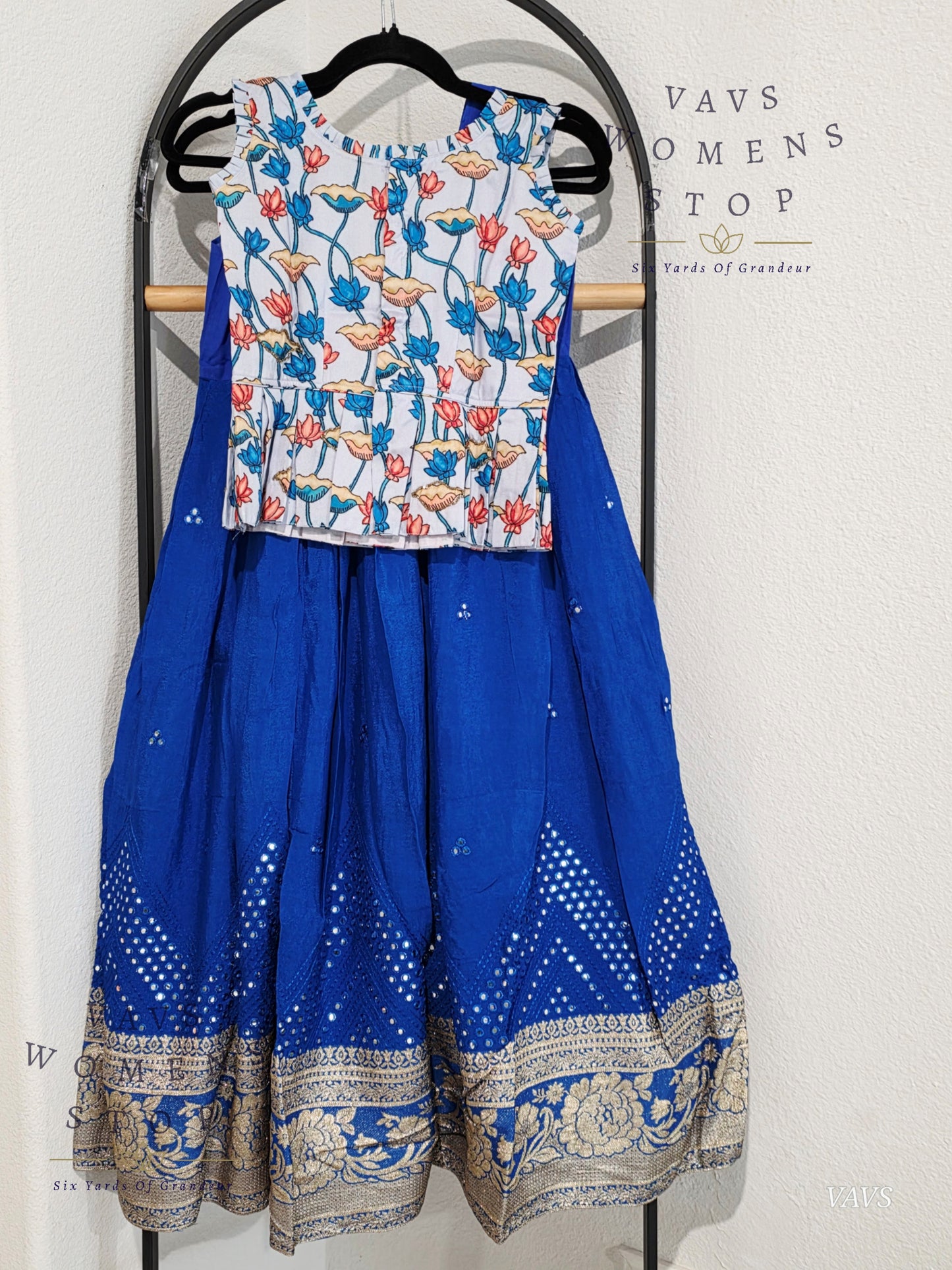 Foil Mirror Georgette Lehenga Kalamkari Croptop Blouse