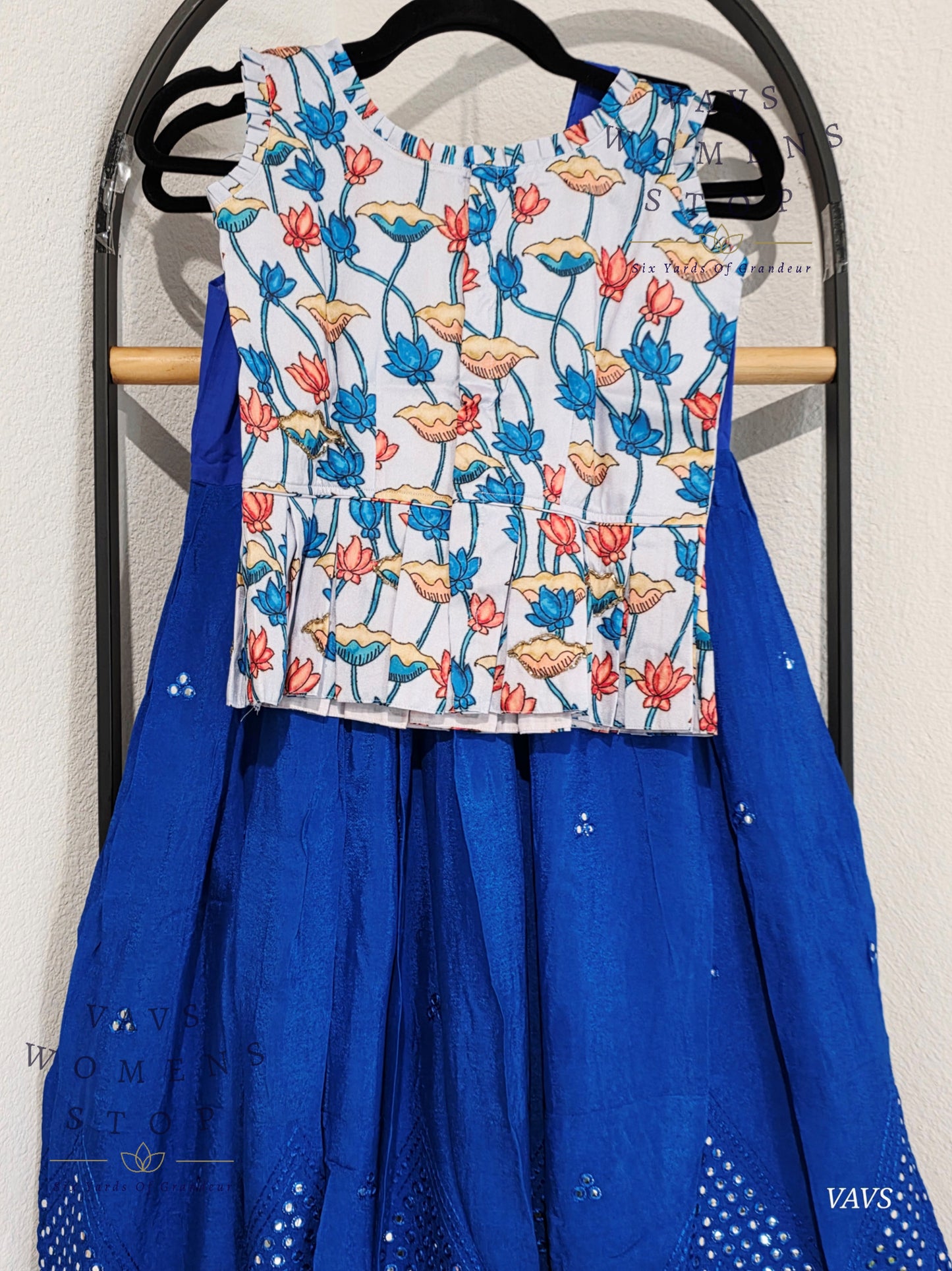 Foil Mirror Georgette Lehenga Kalamkari Croptop Blouse
