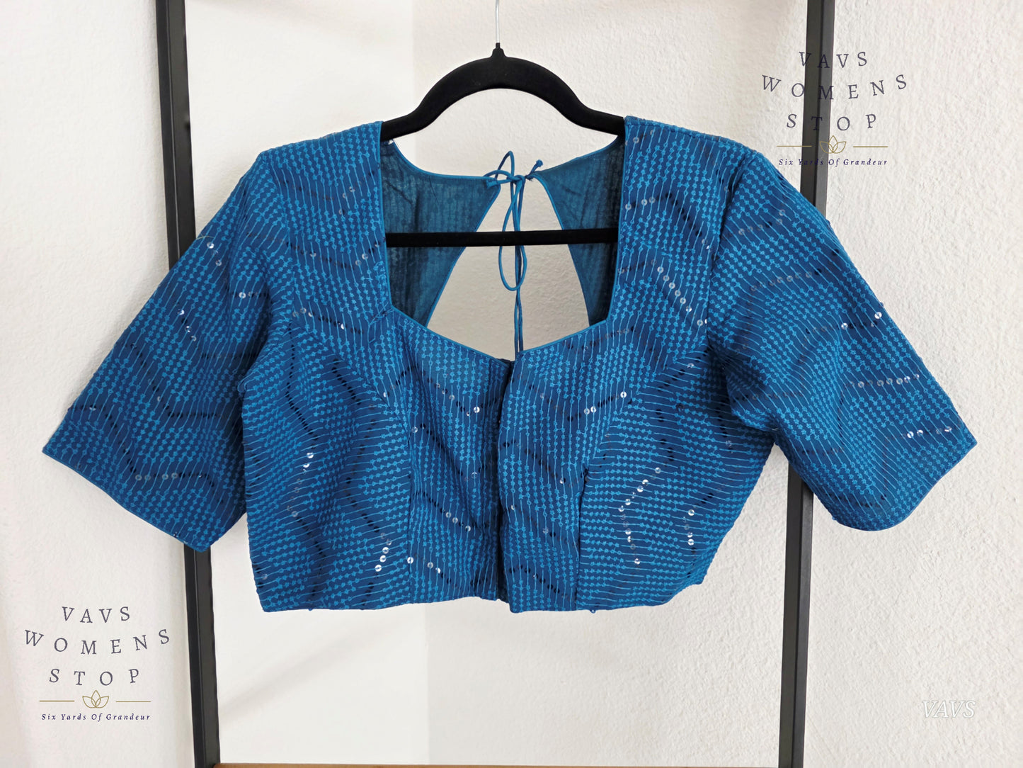 Peacock Blue Shade Sequins Georgette Blouse