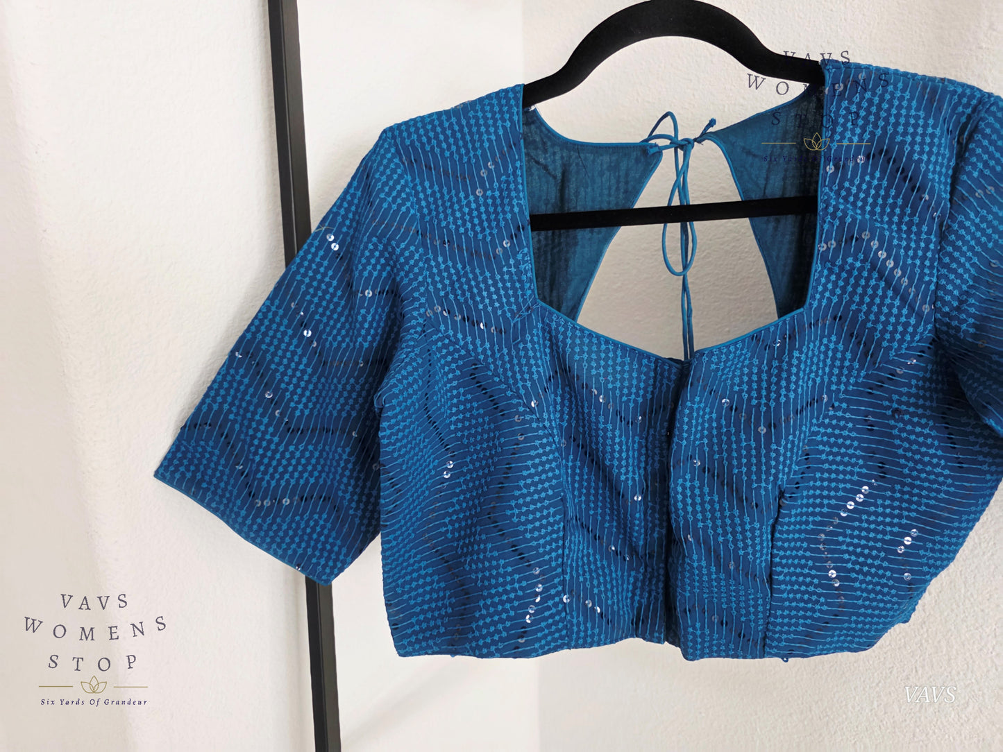 Peacock Blue Shade Sequins Georgette Blouse