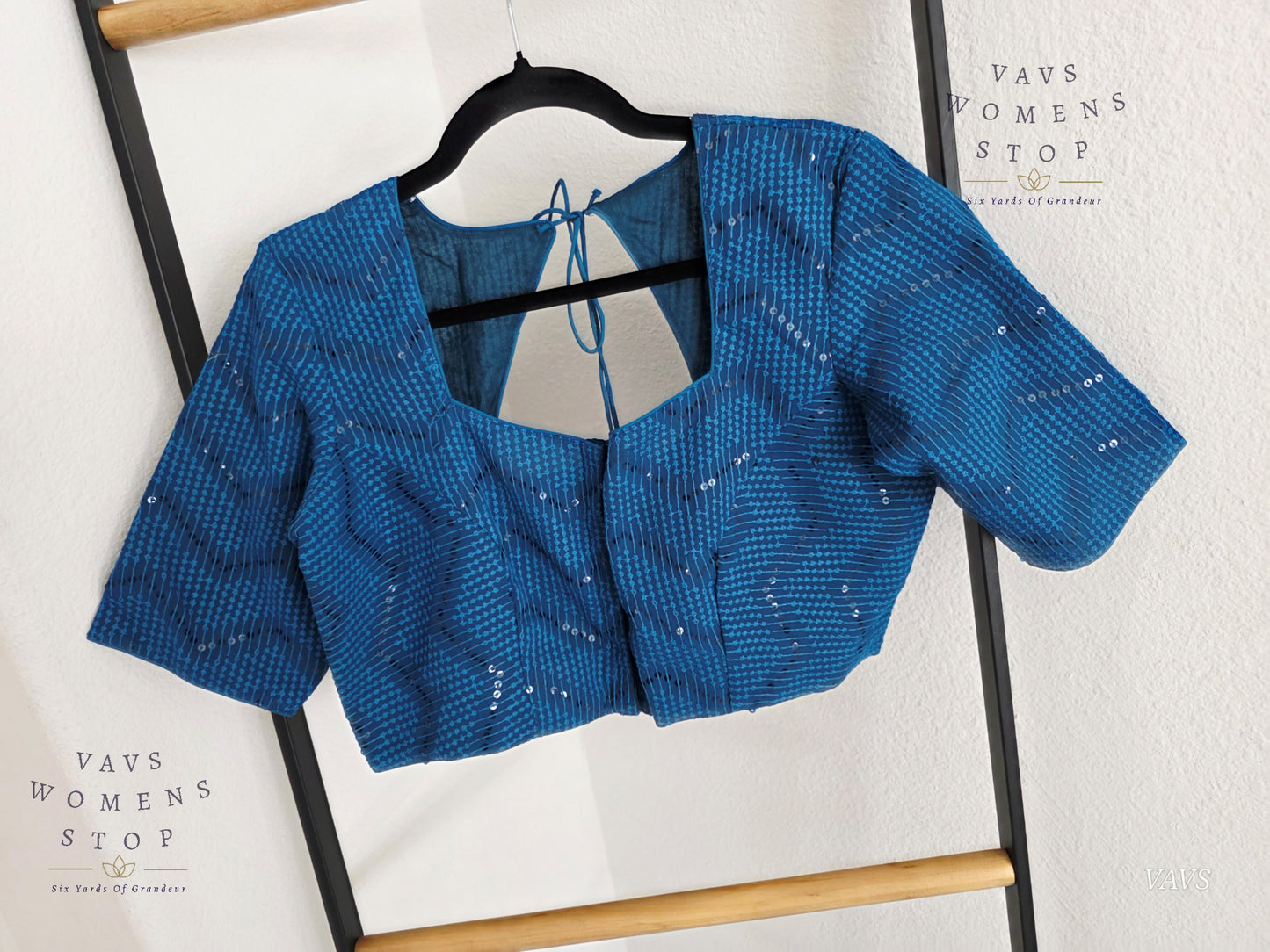 Peacock Blue Shade Sequins Georgette Blouse