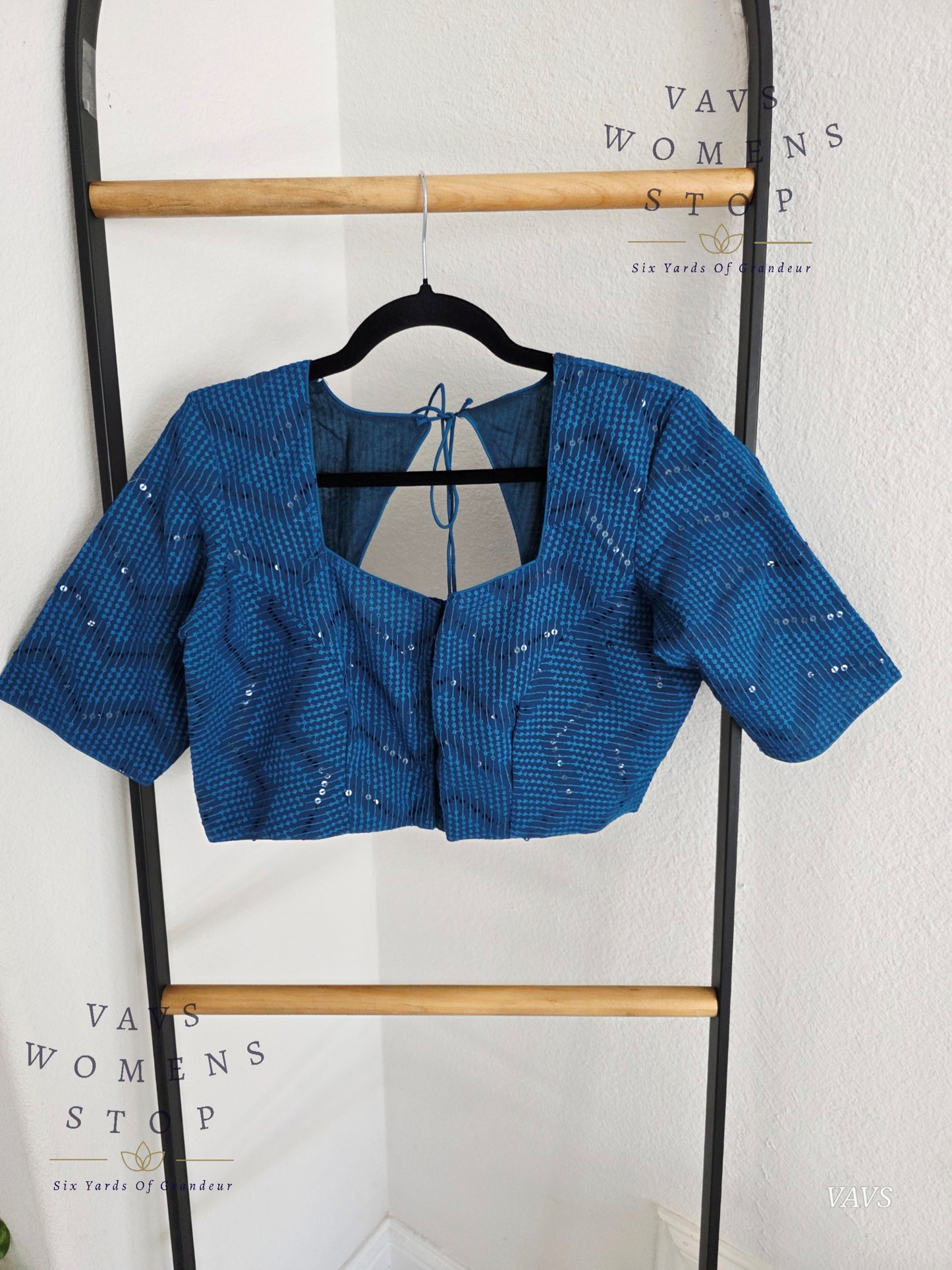 Peacock Blue Shade Sequins Georgette Blouse