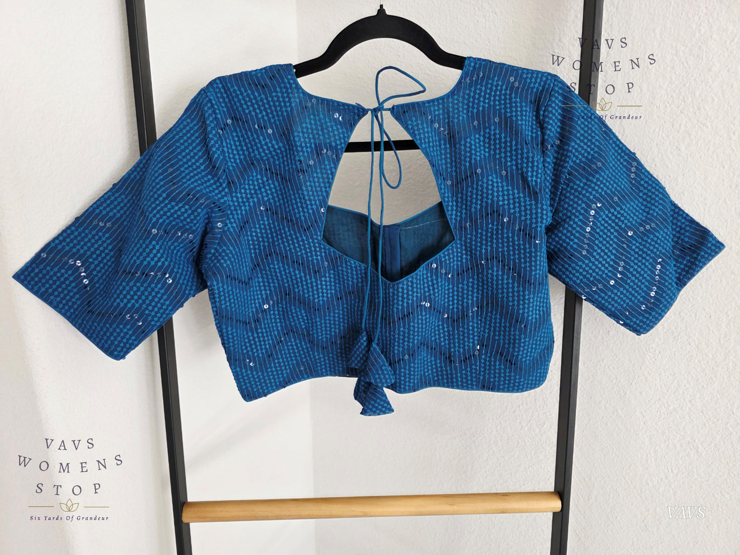 Peacock Blue Shade Sequins Georgette Blouse