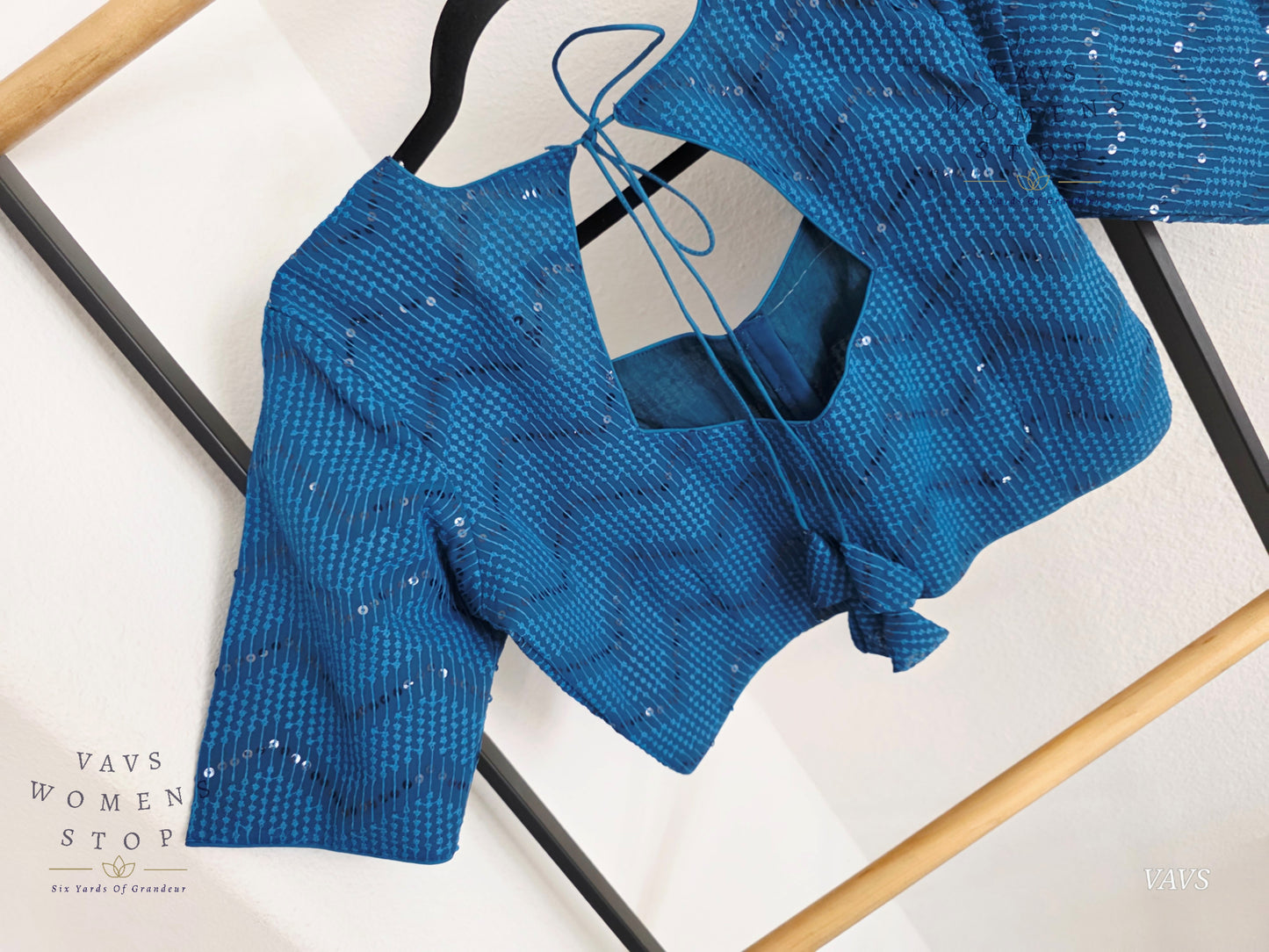 Peacock Blue Shade Sequins Georgette Blouse