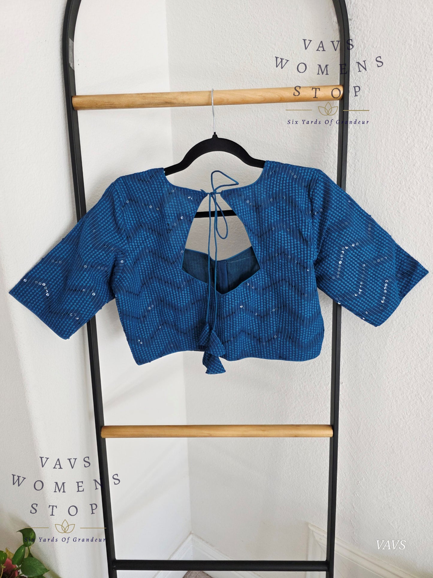 Peacock Blue Shade Sequins Georgette Blouse
