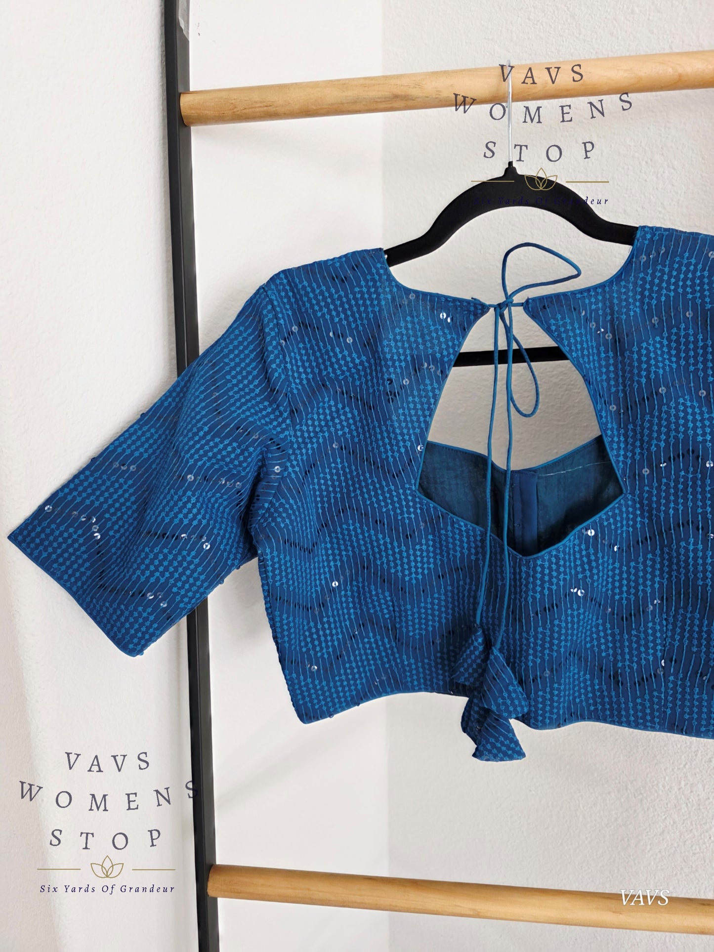 Peacock Blue Shade Sequins Georgette Blouse