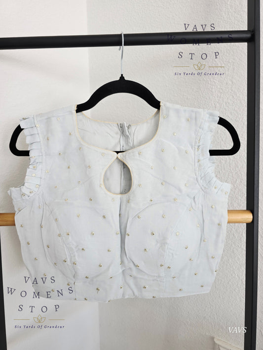 Light Gray Chinon Chiffon Sleeveless Stitched Blouse