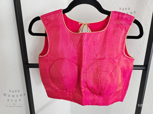 Pink Tissue Sleeveless Stitched Blouse