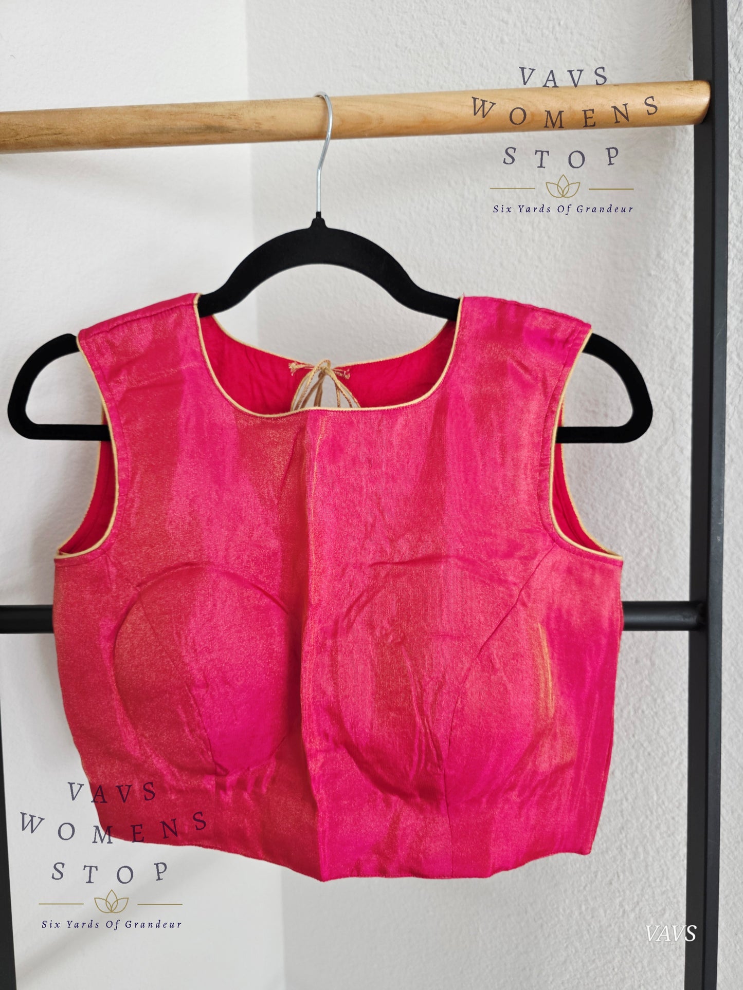 Pink Tissue Sleeveless Stitched Blouse