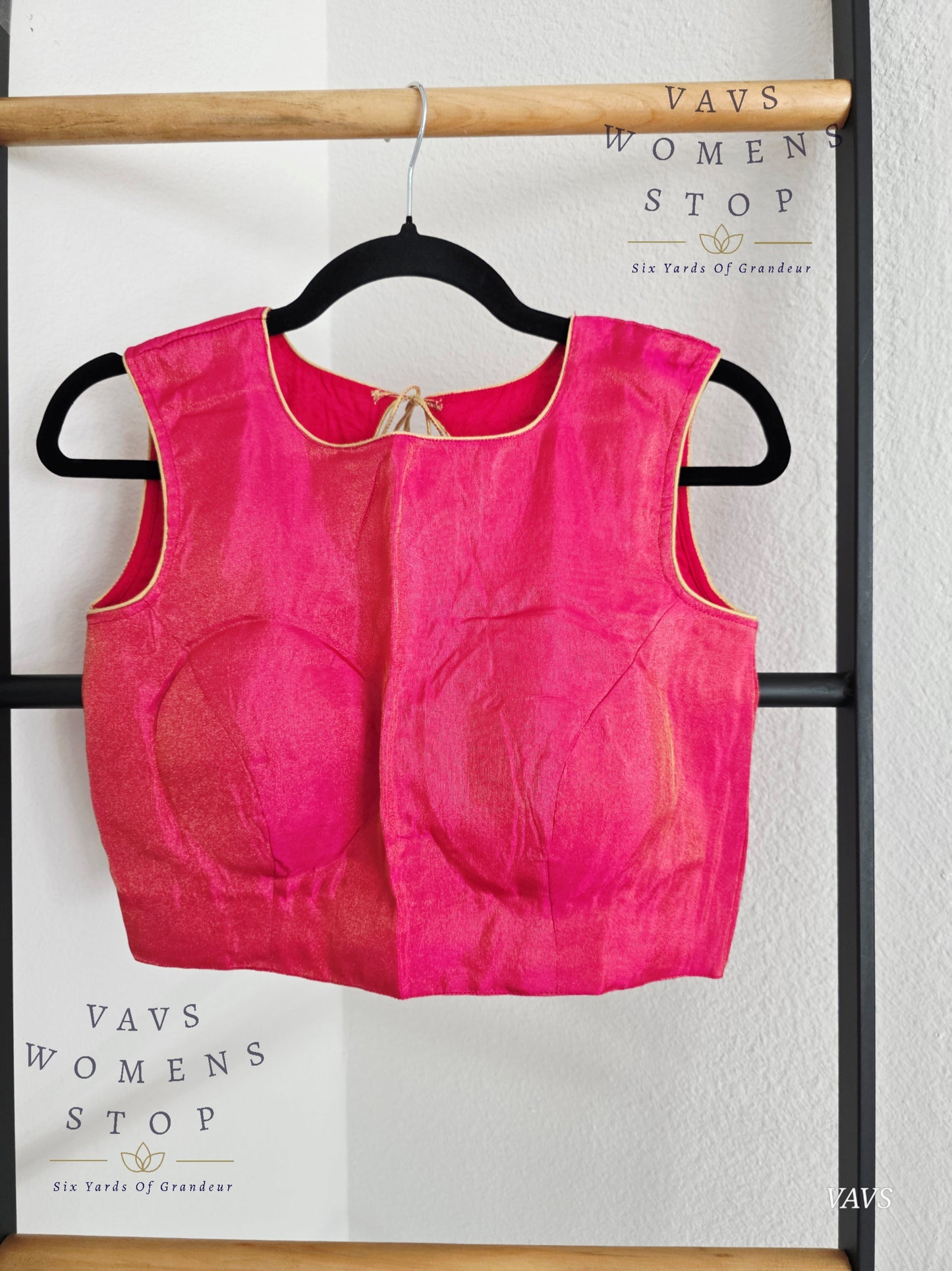 Pink Tissue Sleeveless Stitched Blouse