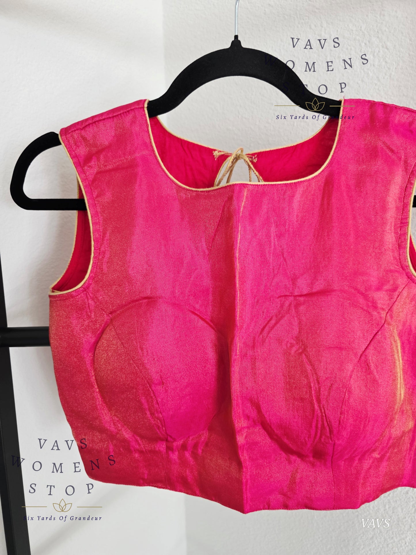 Pink Tissue Sleeveless Stitched Blouse
